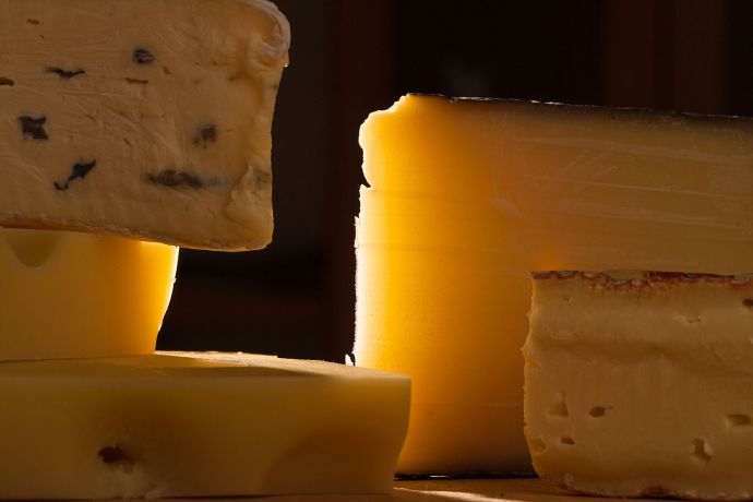 Studioaufnahme verschiedener Hartkäse, die von hinten beleuchtet wurden Studioaufnahme verschiedener Hartkäse, die von hinten beleuchtet wurden